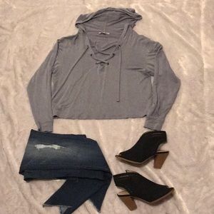 Express oneEleven slate blue cropped sweater